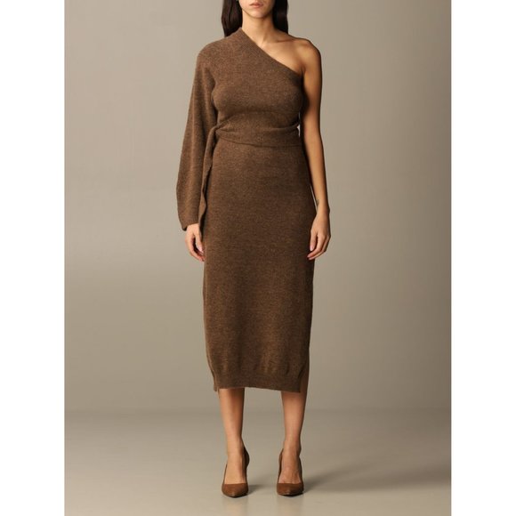 Nanushka Dresses & Skirts - NWT Nanushka Brown One Shoulder Belted Midi Sweater Knit Dress Women's Small